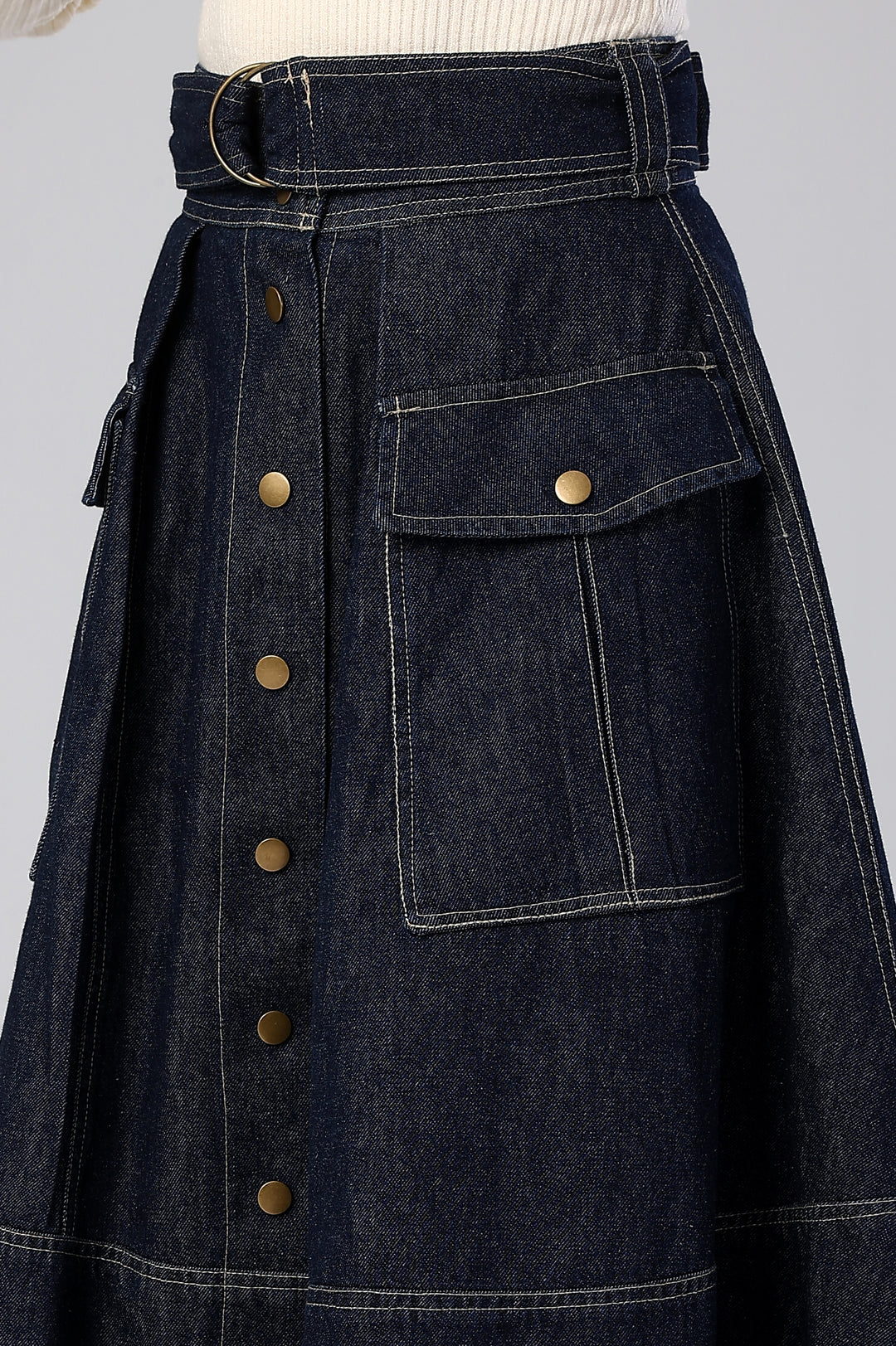 The Freedom Skirt – Flowy Denim Maxi Skirt with Belted Waist