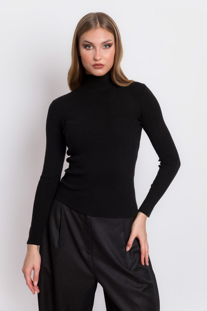 Knitted Turtleneck Sweater With Open Back Detail