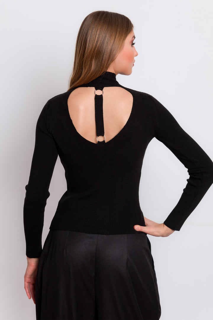 Knitted Turtleneck Sweater With Open Back Detail