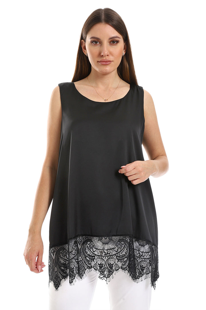 Slip top with lace trim in Black