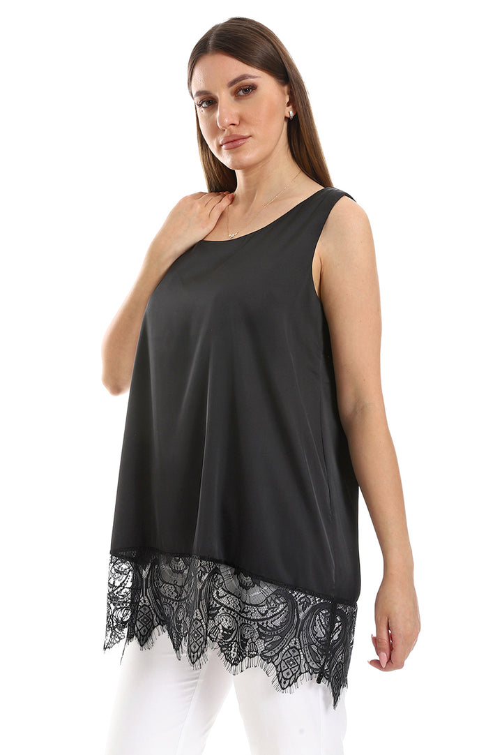 Slip top with lace trim in Black