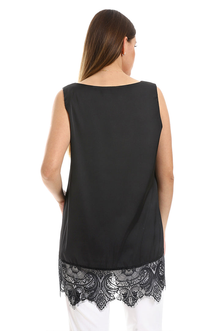 Slip top with lace trim in Black