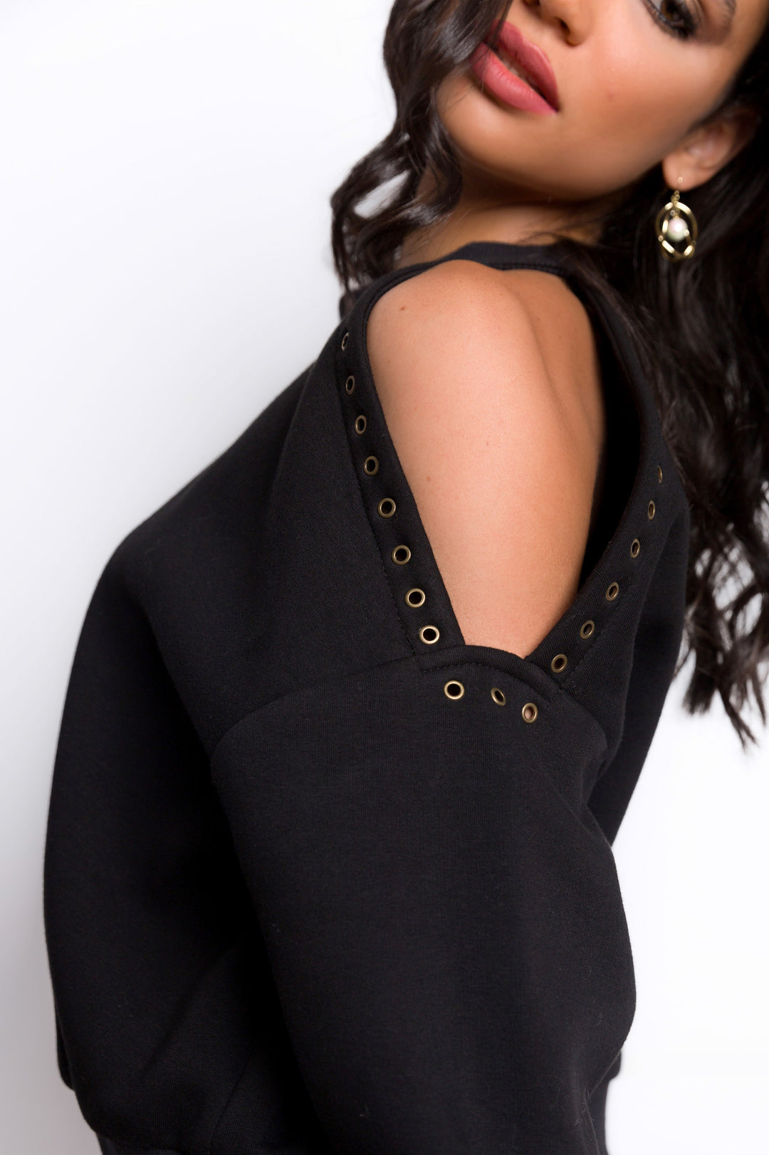 Cut Out Shoulder Pin Detail Sweatshirt