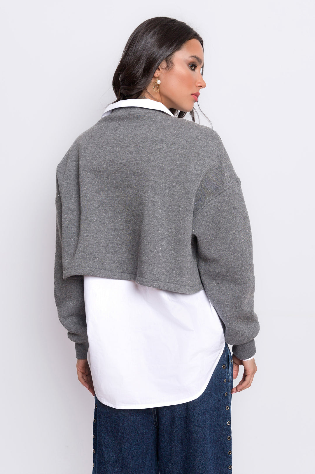 Cropped Sweatshirt With Polka Dots Pocket