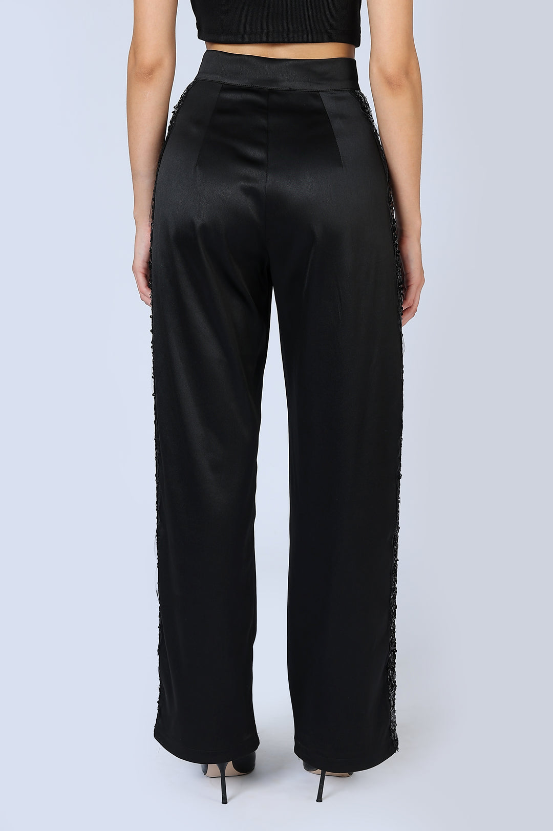 Satin Pants With Sequin Side Stripe