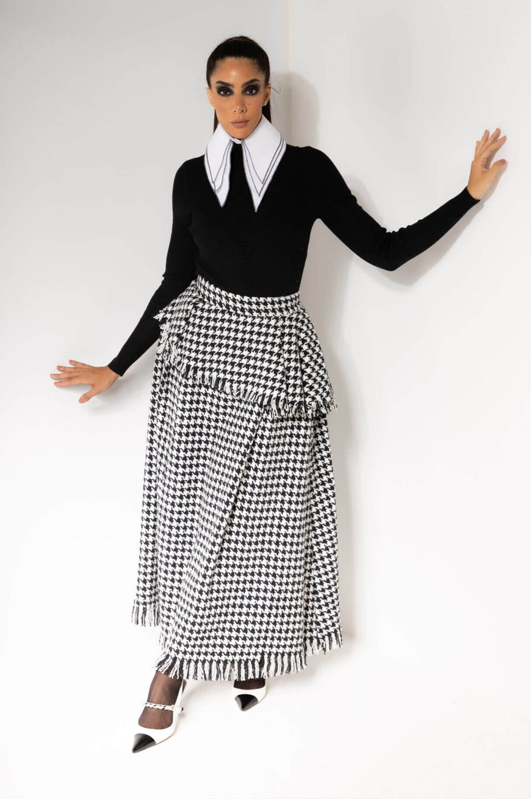 Houndstooth Ruffled Skirt