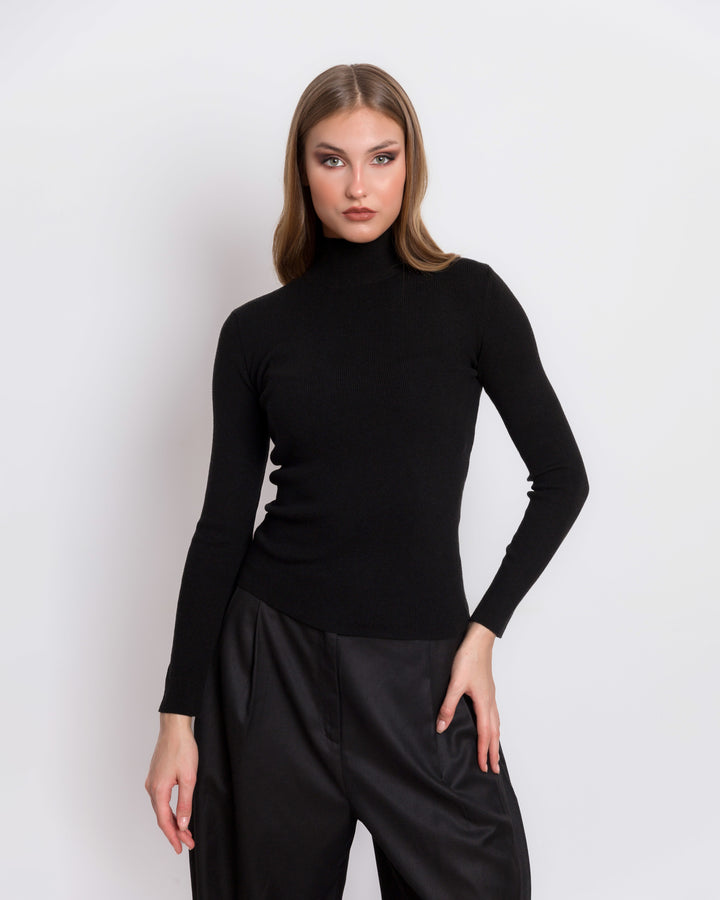 Knitted Turtleneck Sweater With Open Back Detail