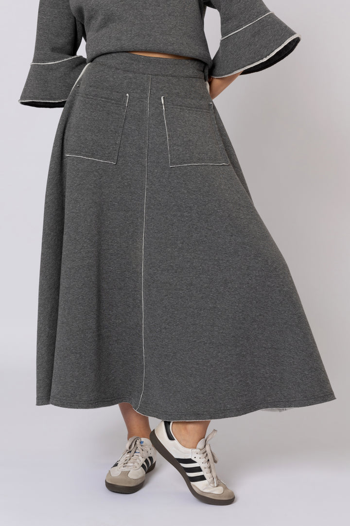 Mid-rise Melton Midi Skirt In Grey