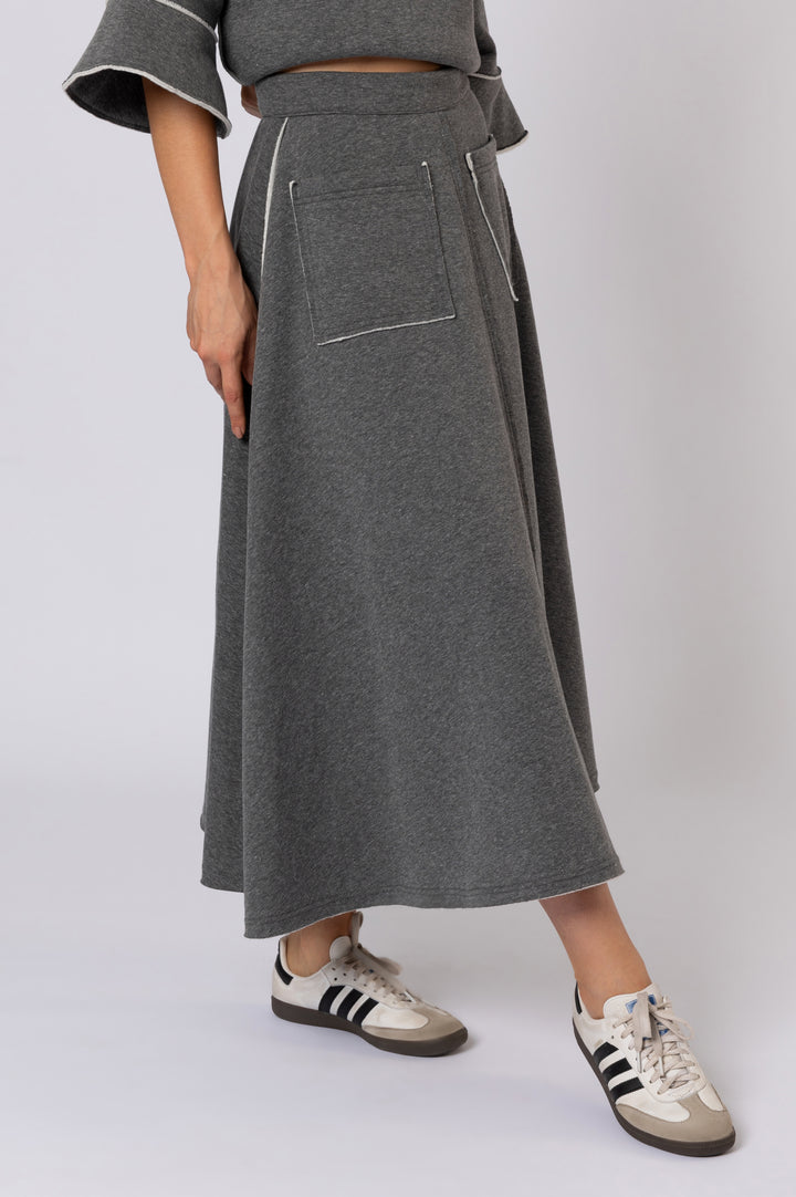 Mid-rise Melton Midi Skirt In Grey