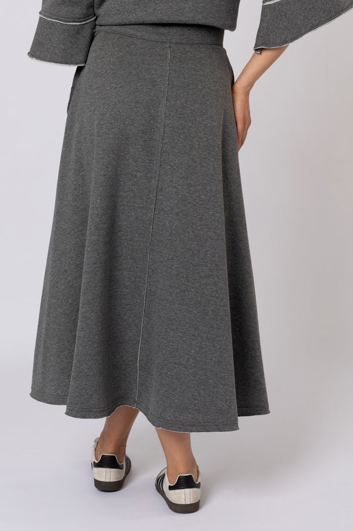 Mid-rise Melton Midi Skirt In Grey