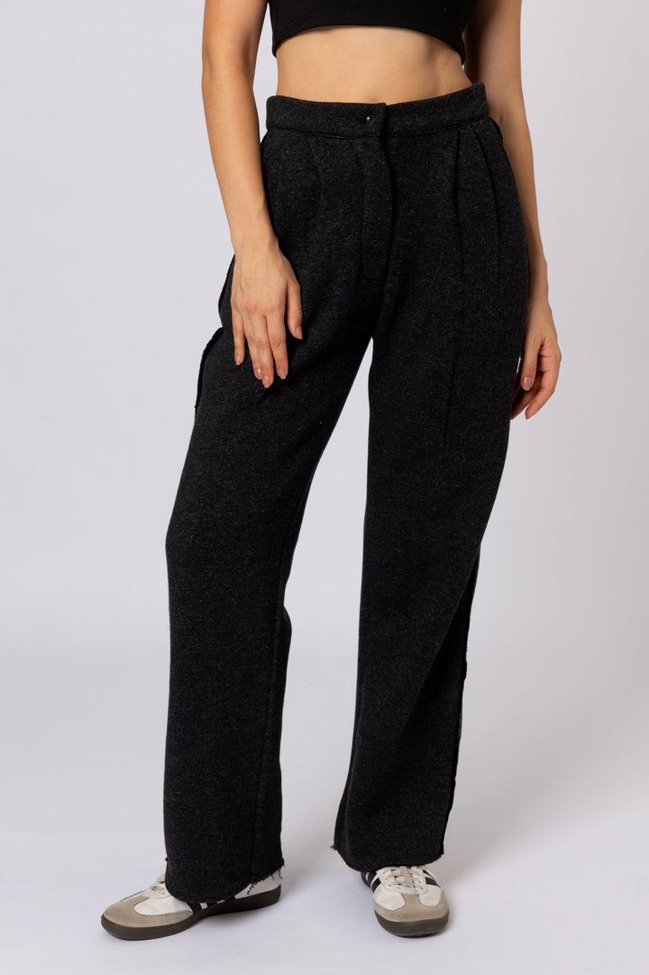 Straight Leg Melton Pants In Black