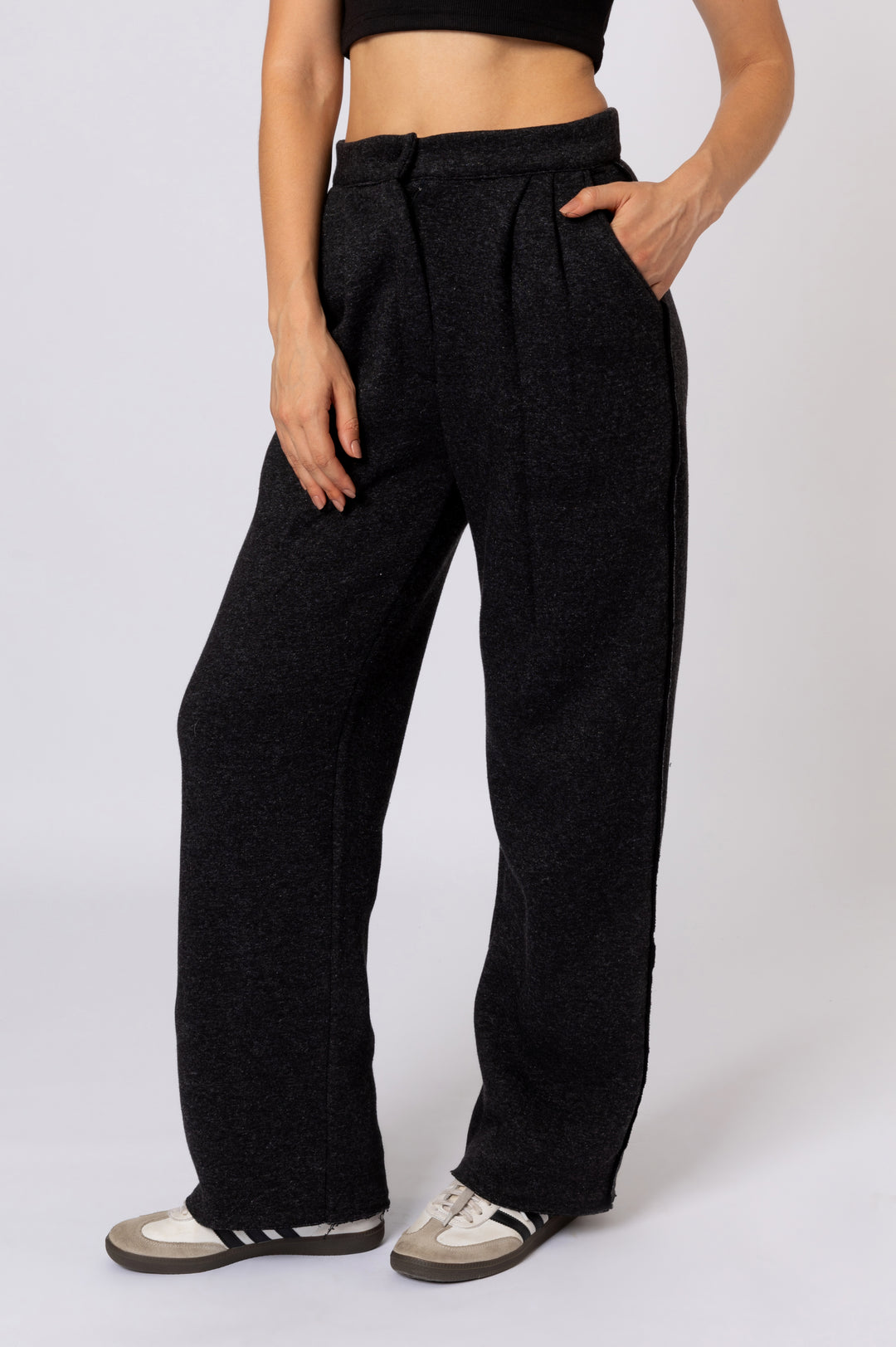 Straight Leg Melton Pants In Black