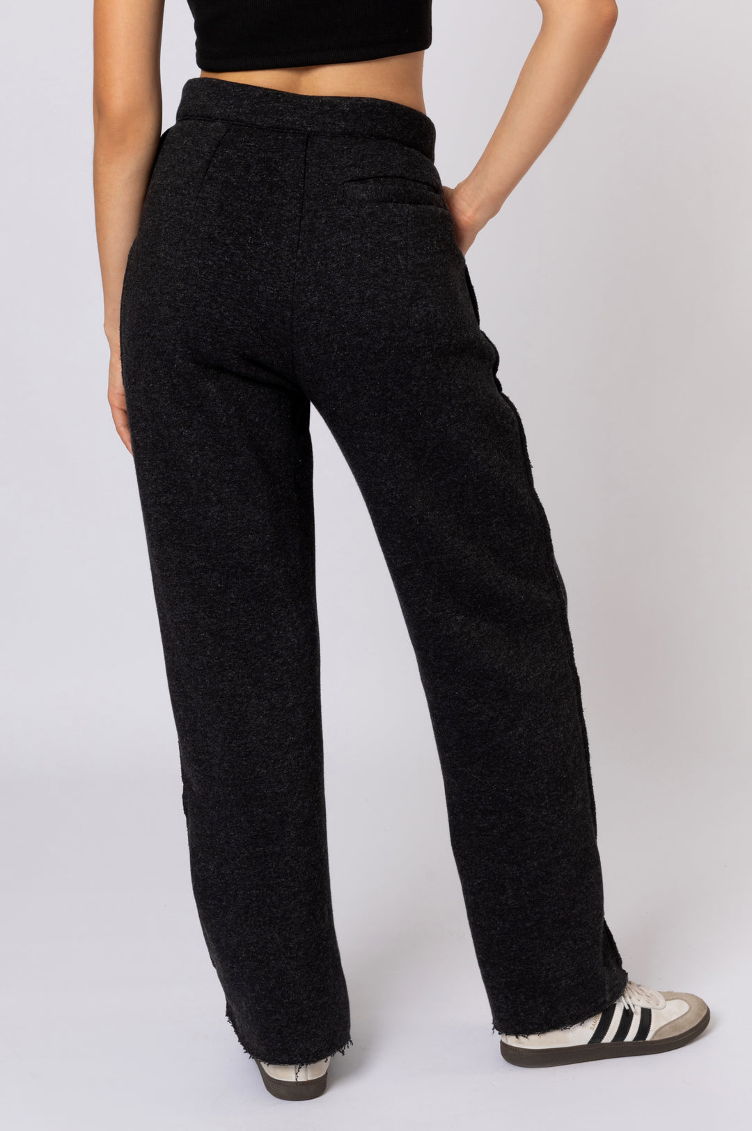 Straight Leg Melton Pants In Black