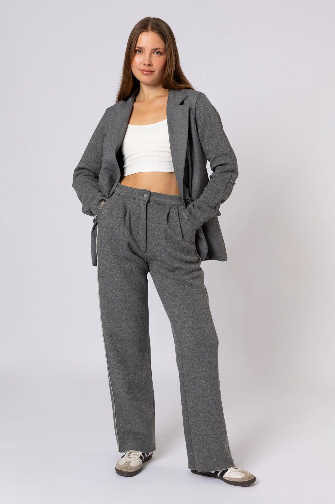 Straight Leg Melton Pants In Grey