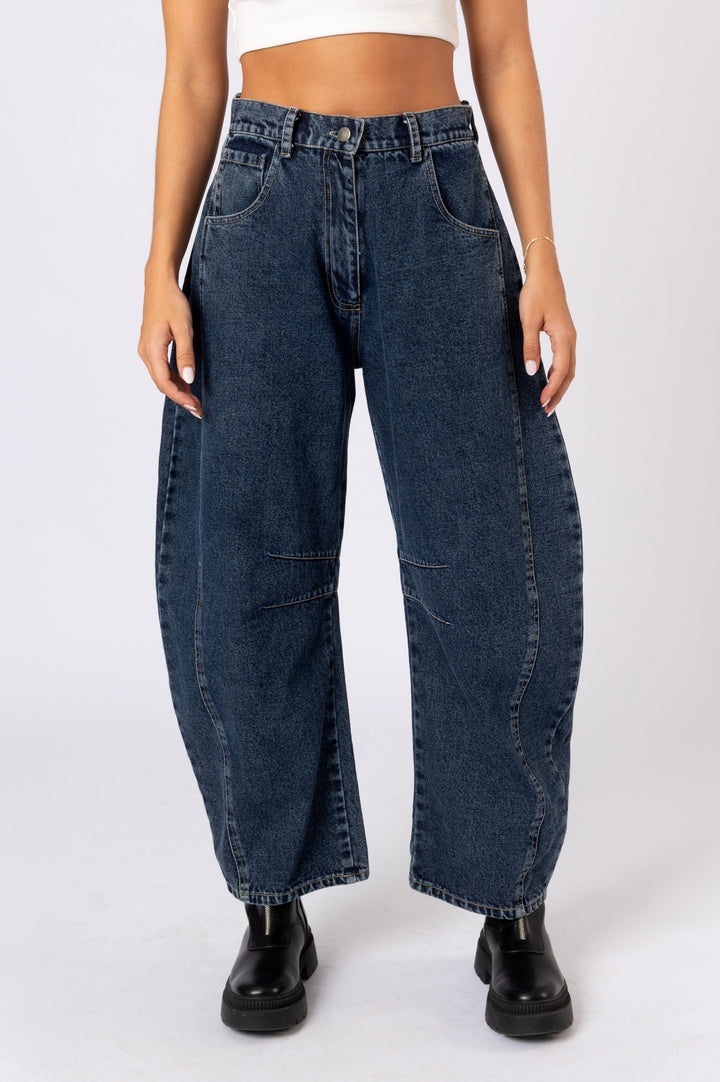 Barrel Fit Denim Pants In Blue