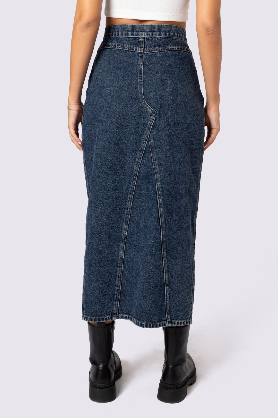 Button Front Denim Skirt In Blue