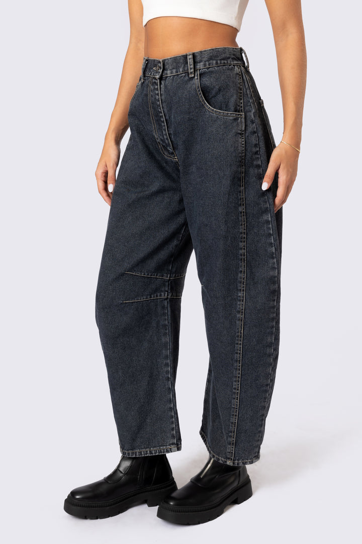 Barrel Fit Denim Pants In Grey