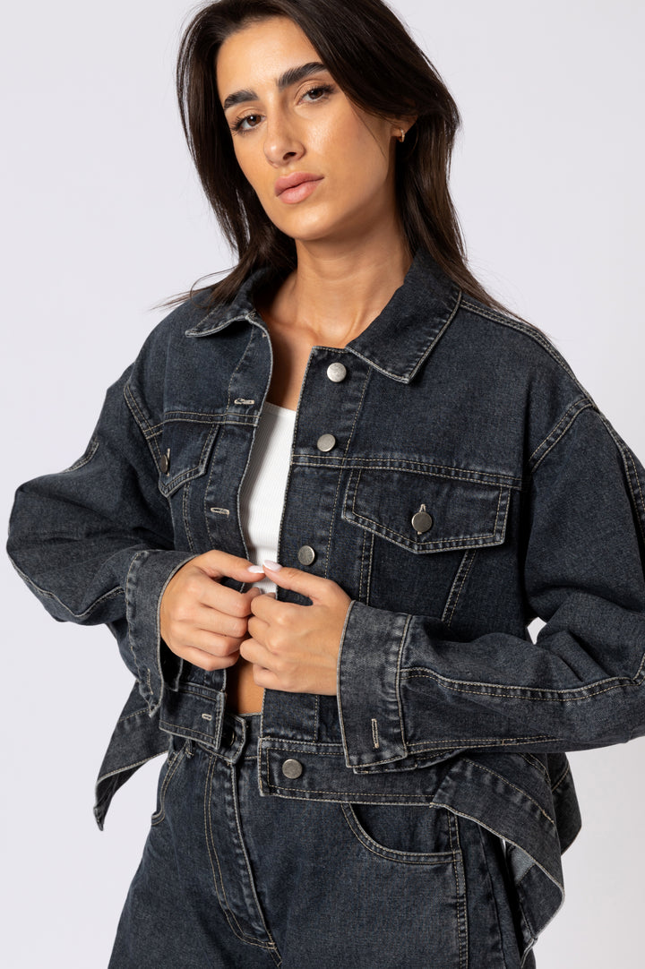 Cropped Denim Jacket In Grey