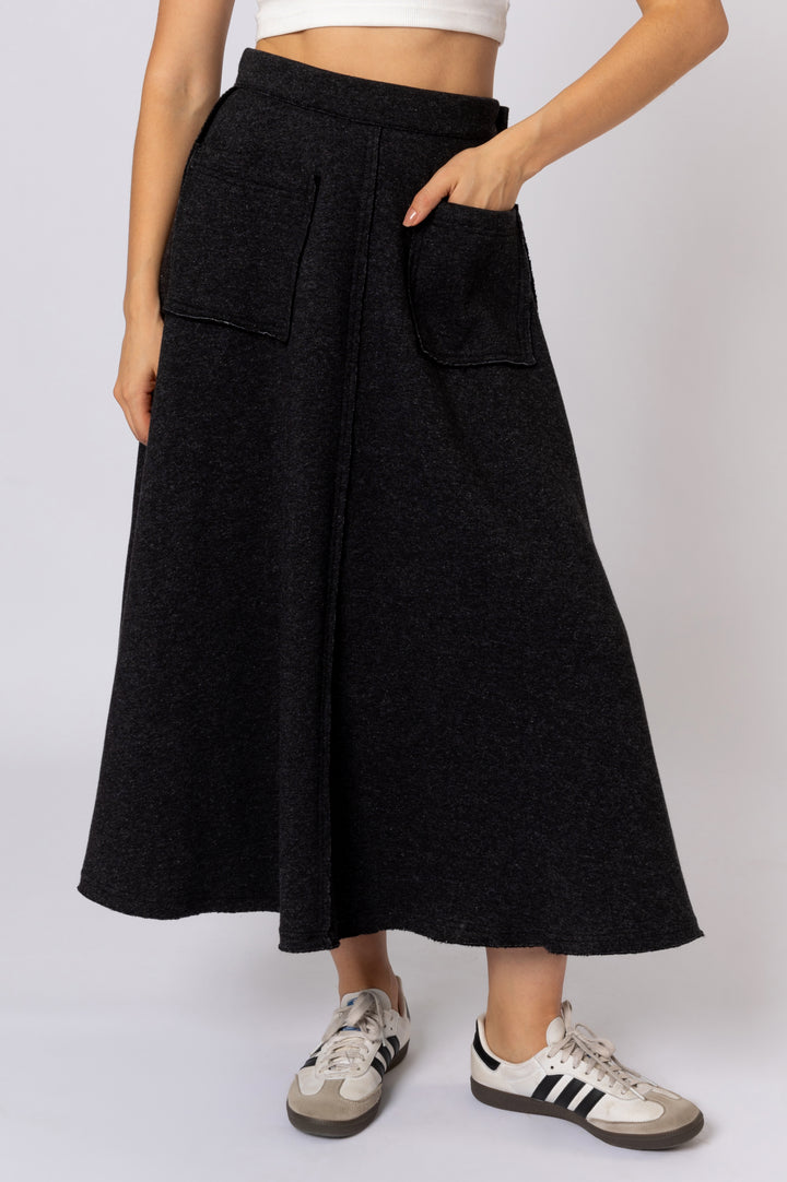 Mid-rise Melton Midi Skirt In Black