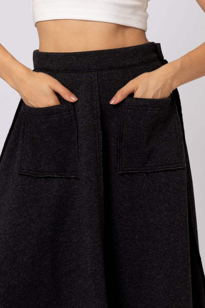 Mid-rise Melton Midi Skirt In Black