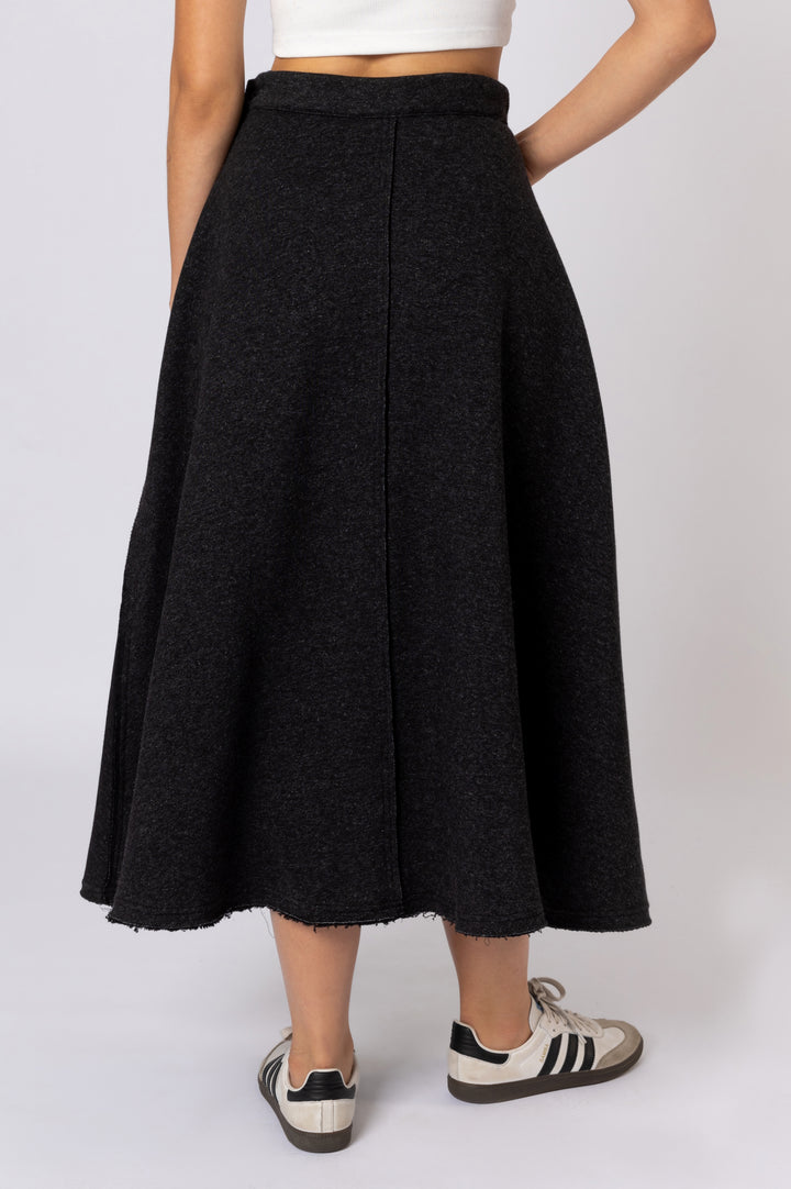 Mid-rise Melton Midi Skirt In Black