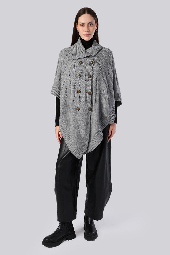 Eclipse Double-Breasted Knit Poncho