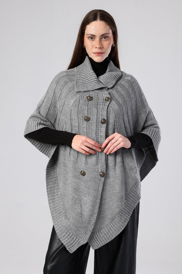 Eclipse Double-Breasted Knit Poncho