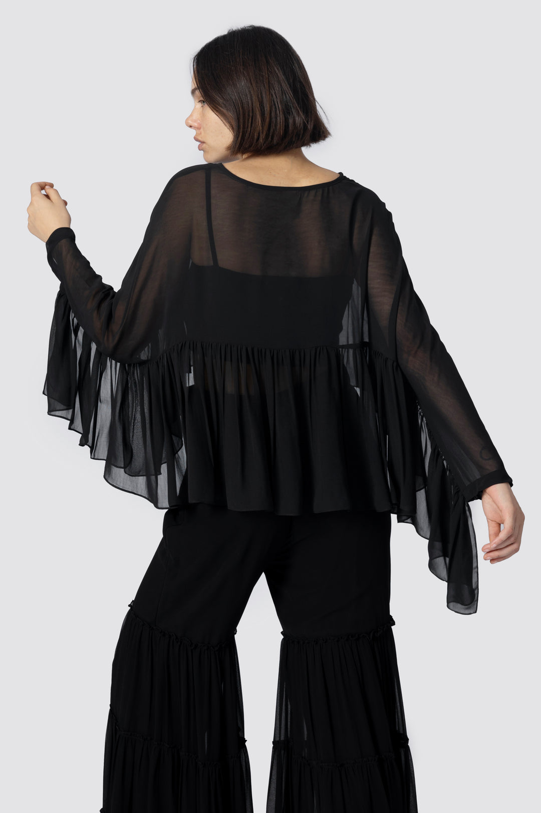 Black Flowy Ruffle Blouse