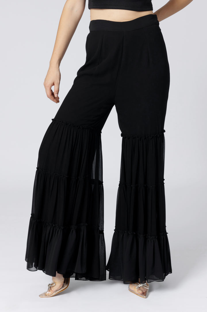 Black Flare Pleated Pants