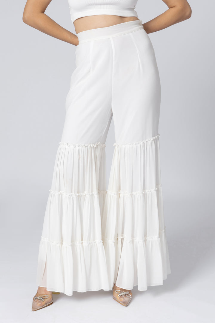 White Flare Pleated Pants