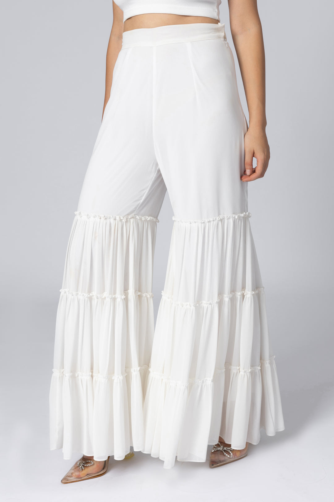 White Flare Pleated Pants