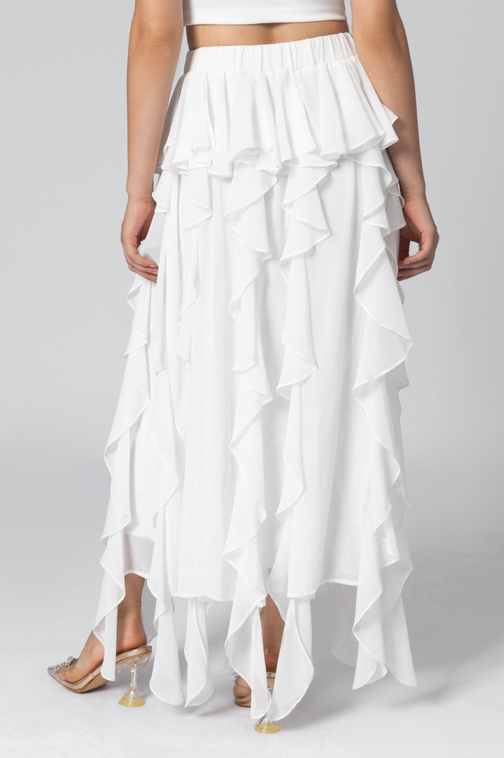 White Ruffled Midi Skirt