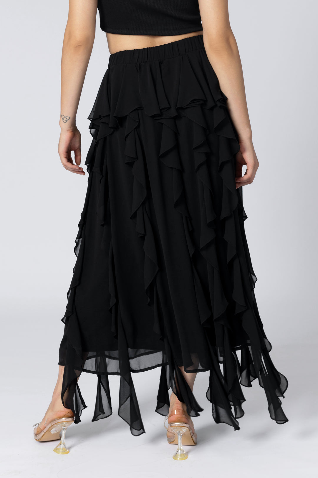 Black Ruffled Midi Skirt