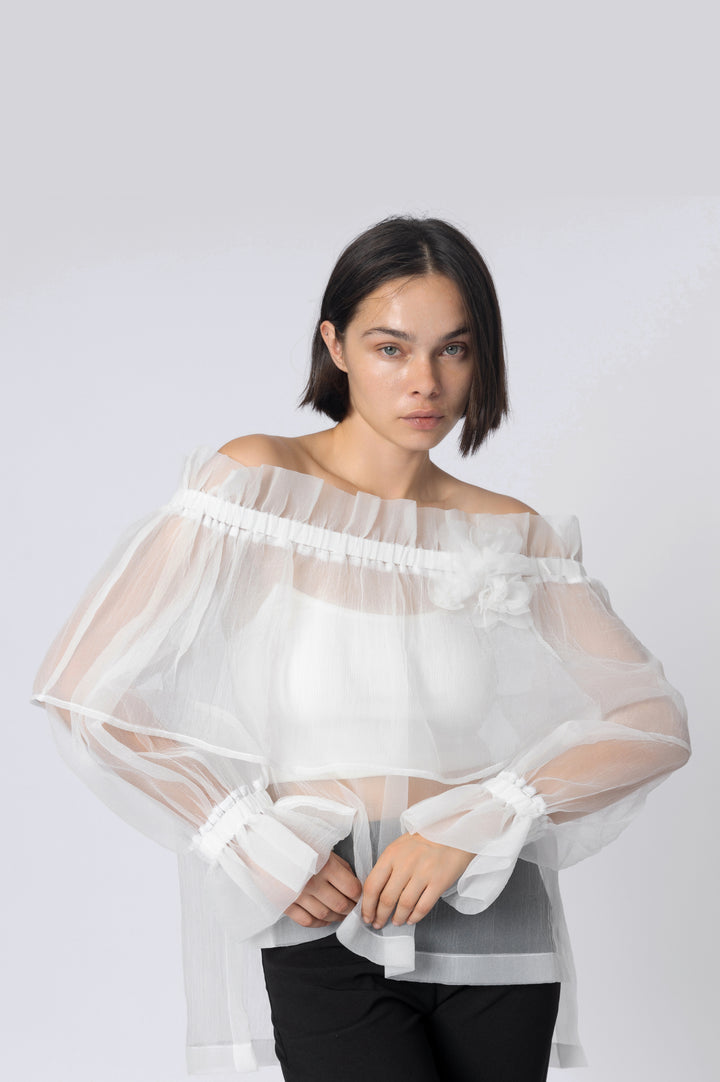 White Off Shoulder Organza Top