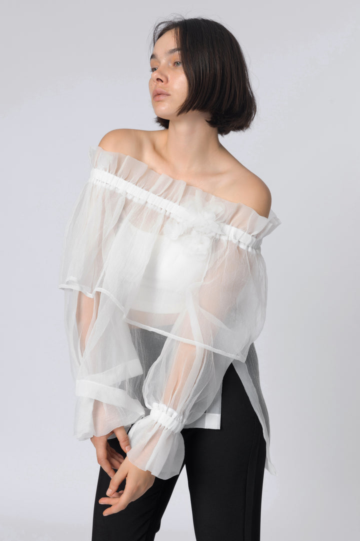 White Off Shoulder Organza Top