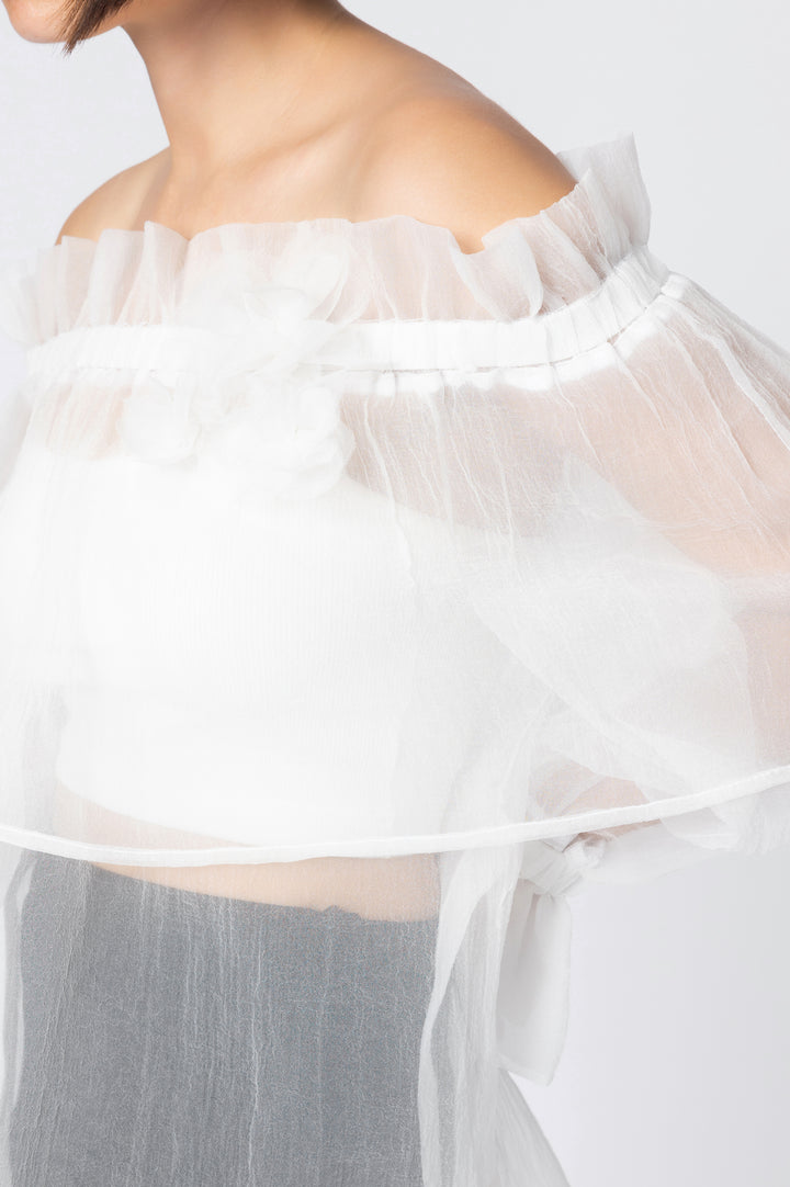 White Off Shoulder Organza Top