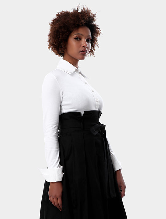 Classic Two Layered Collar & Folded Cuffs Blouse