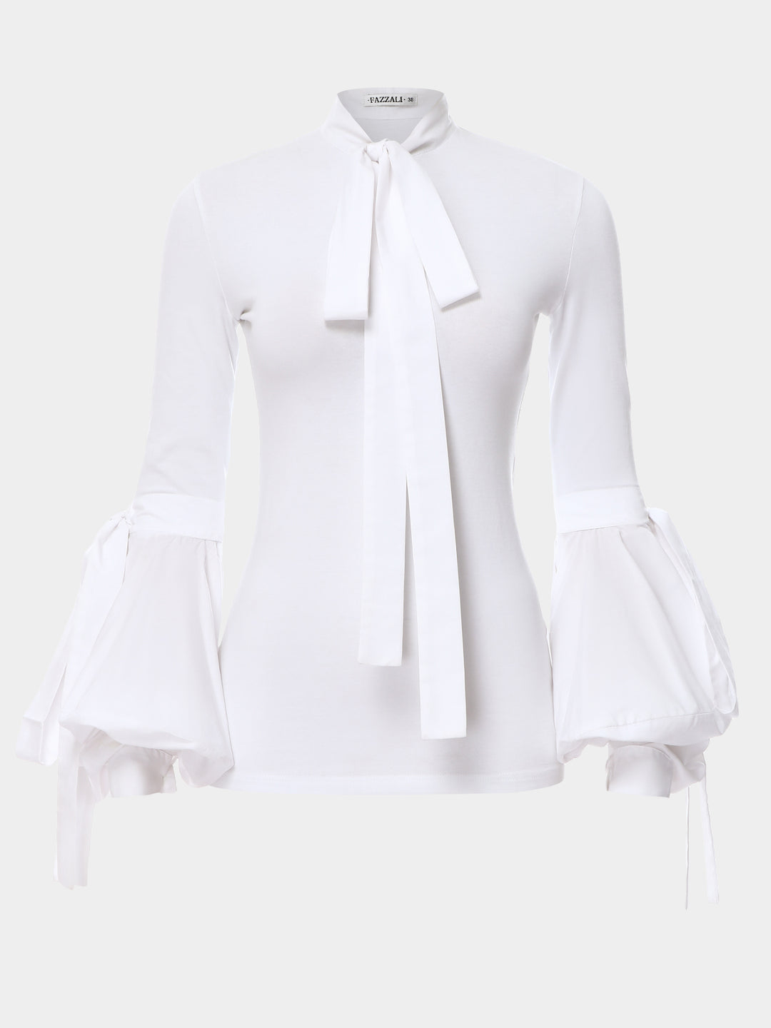 Cotton Puffed With Bow Sleeves With Cuffs Blouse