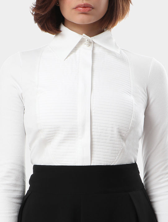 Classic Pleated Top & Folded Cuffs Blouse