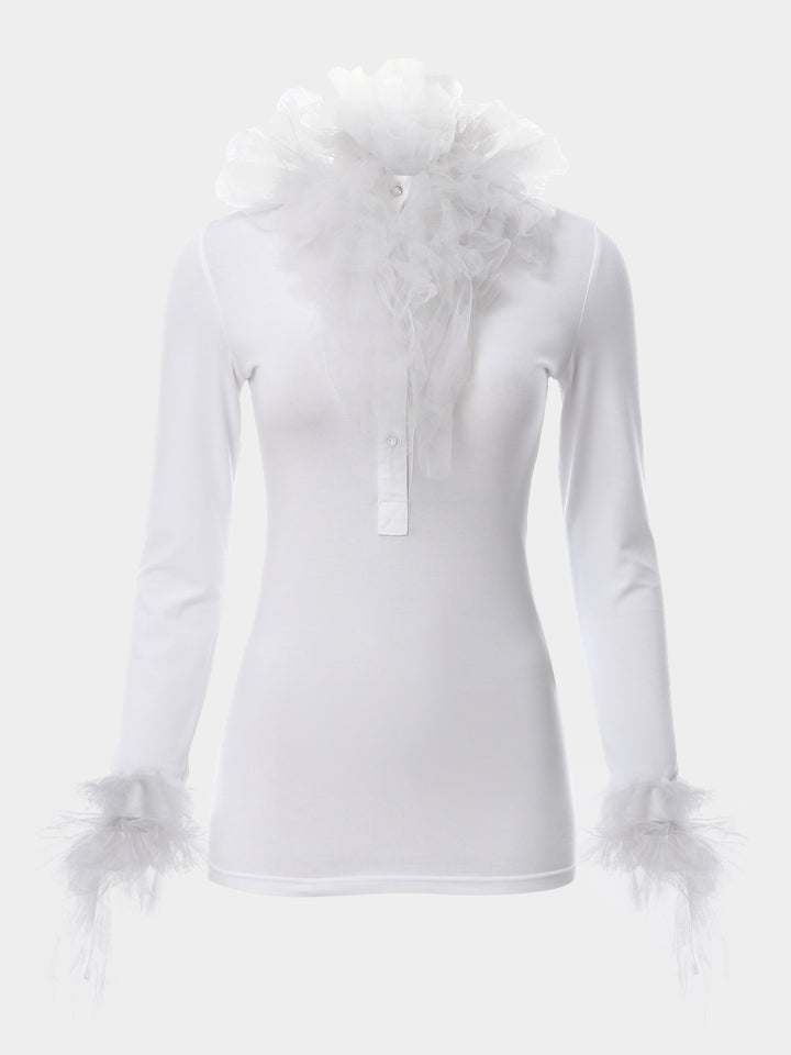 Fluffy Tulle Collar & Cuffs Blouse