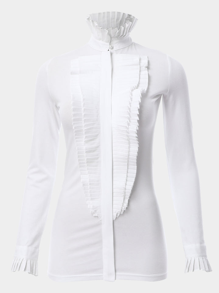 Blouse With Pleated Ruffled Placket