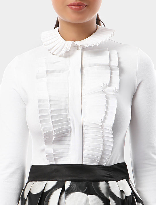 Blouse With Pleated Ruffled Placket