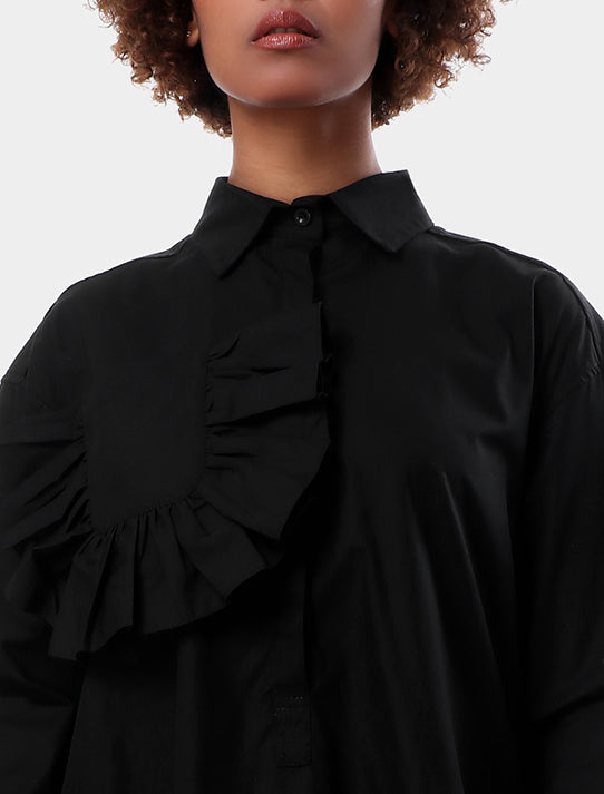 Over Size Cotton Blouse With Ruffled Side Slit