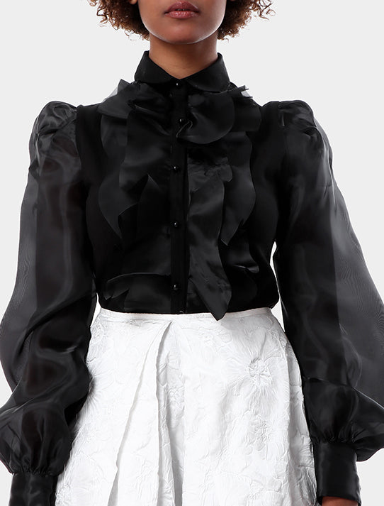Blouse With Ruffles & Sleeves In Organza