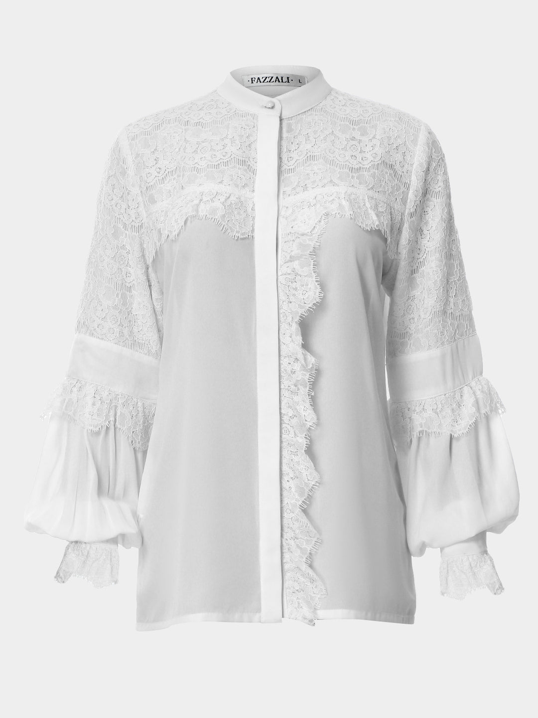 Crepe Georgette Blouse With Laced Front And Bell Shaped Cuffs