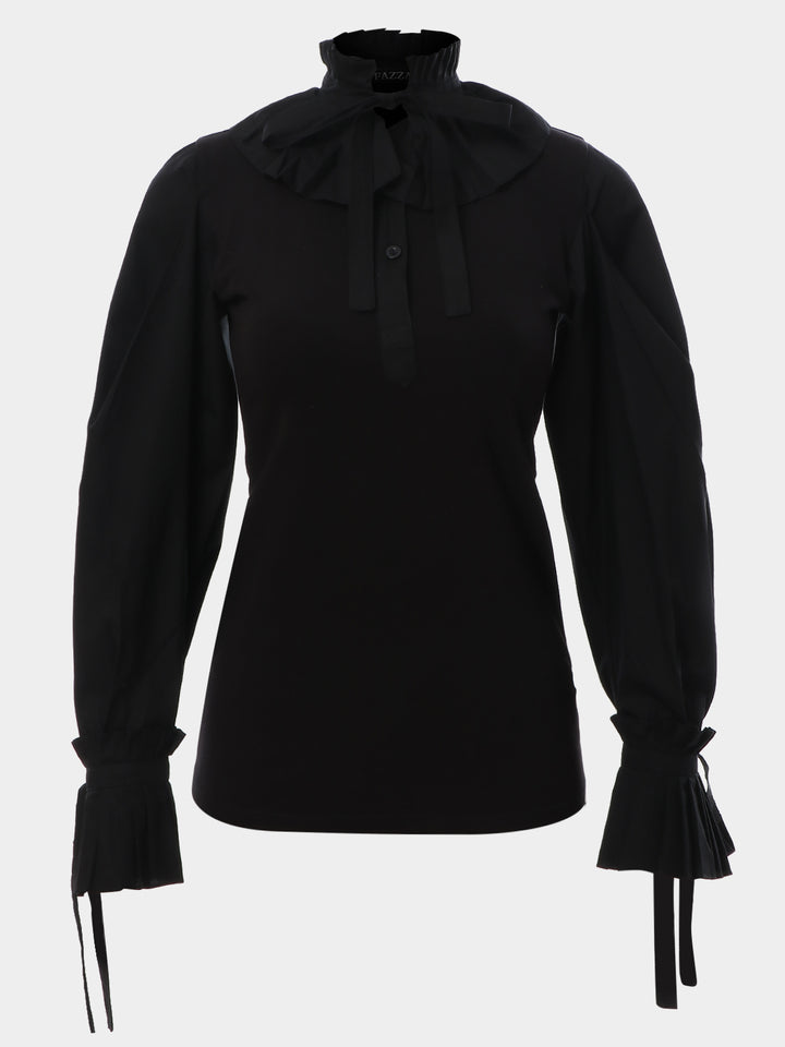 Classic Blouse With Pleated Collar And Pleated Cuffs