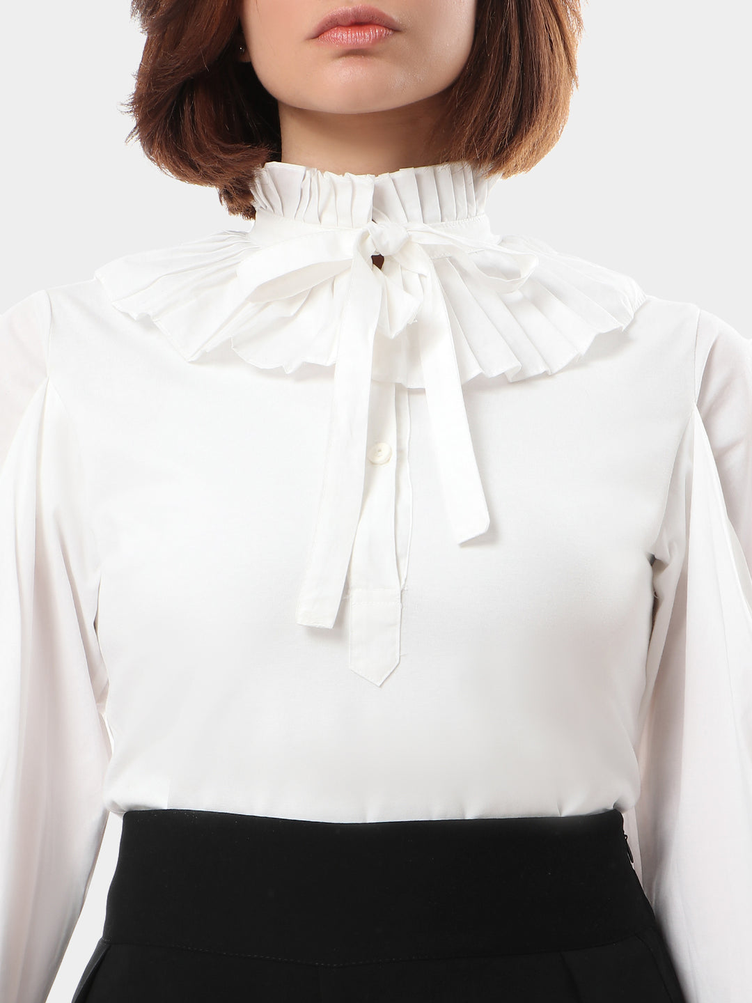 Classic Blouse With Pleated Collar And Pleated Cuffs
