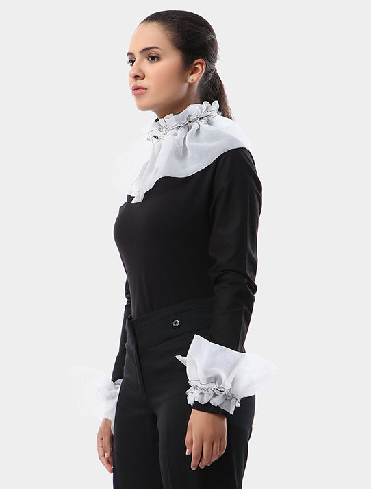 Organza Rounded Collar And Cuffs
