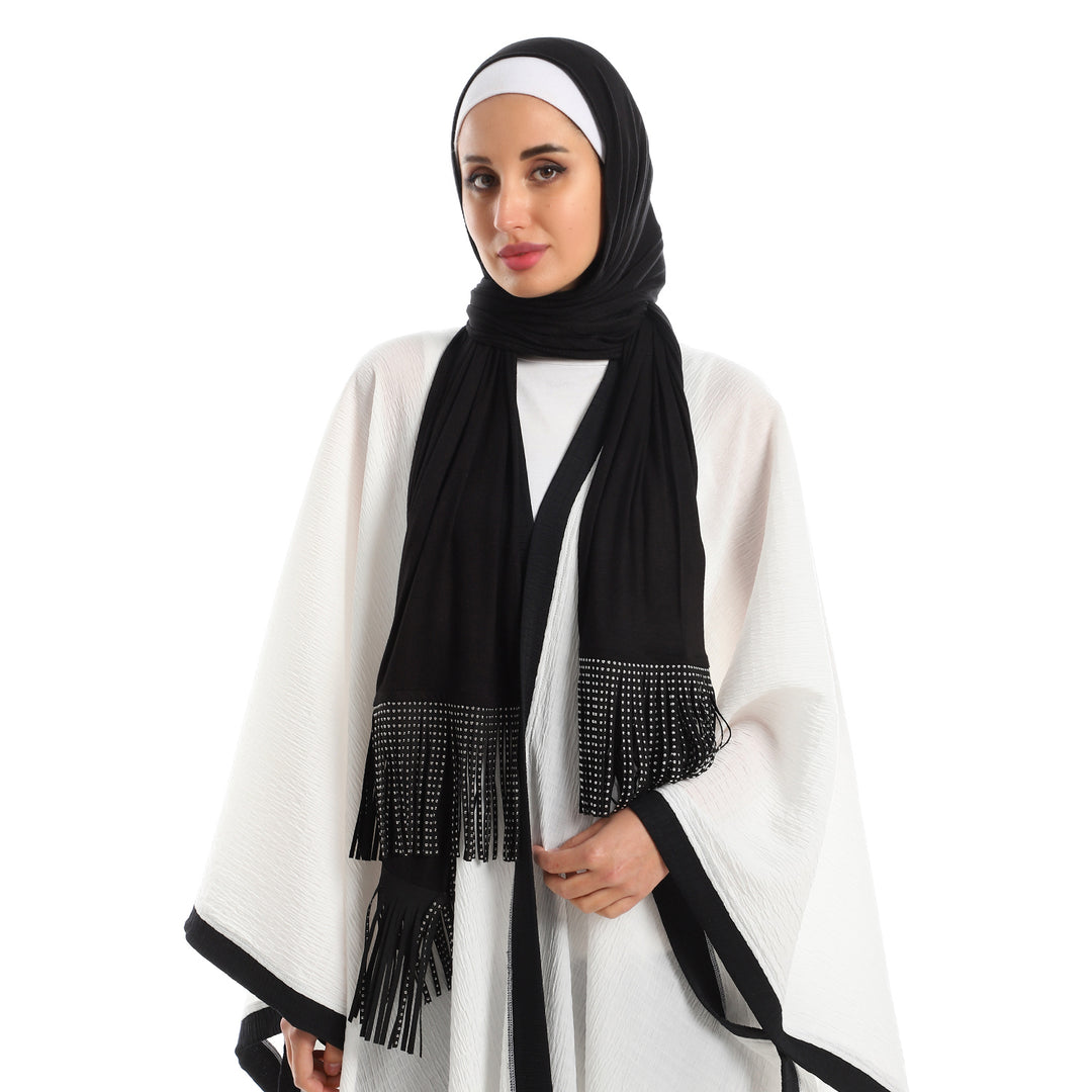 Cotton-Lycra Scarf With Leather Black Trim