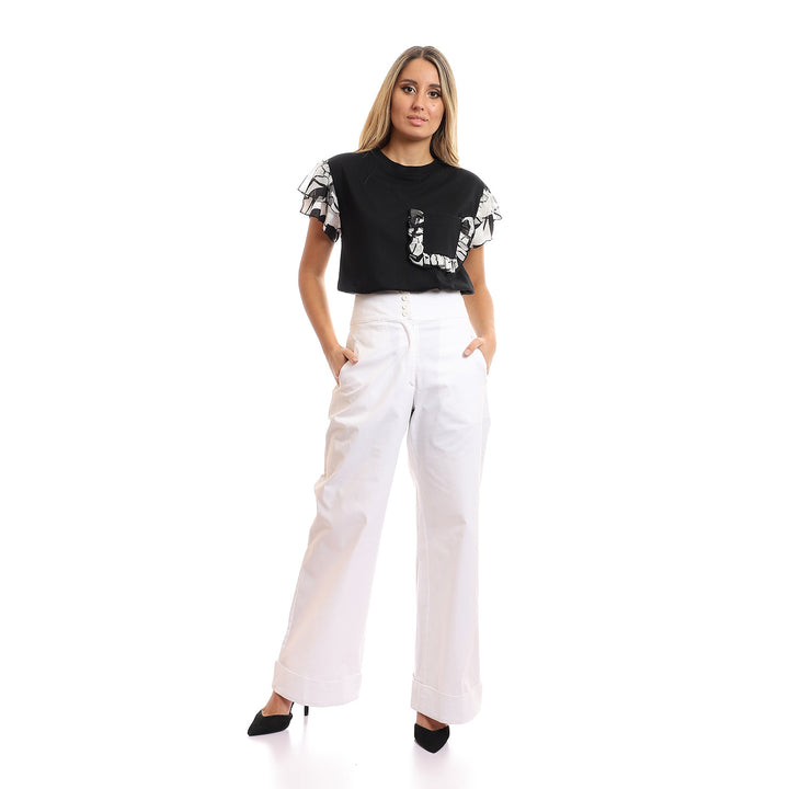 T-Shirt With Chiffon Sleeves And Trim Around Pocket